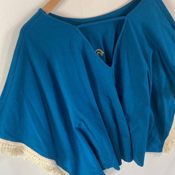 VaVa Appliqued Elephant, Blue Tunic Top, Angel Sleeve Poncho with Fringe, Size M - Picture 8 of 8